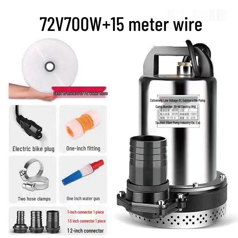 DC Submersible Water Pump for Vegetables and Farming, Compatible with 12V-60V Battery or Electric Vehicle