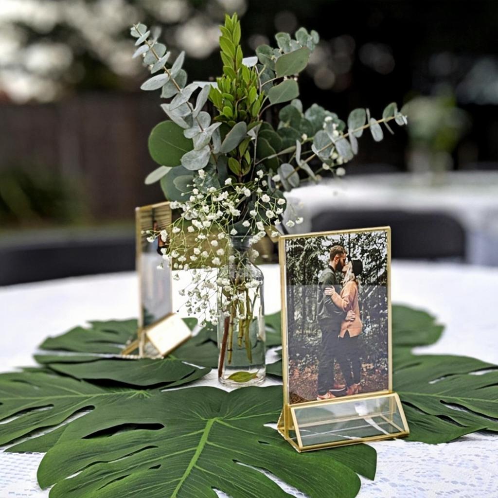 24pcs Artificial Tropical Palm Leaf Jungle Beach Theme Party Flower Accessories Cup Mat Wedding Birthday Party Home Table Decor