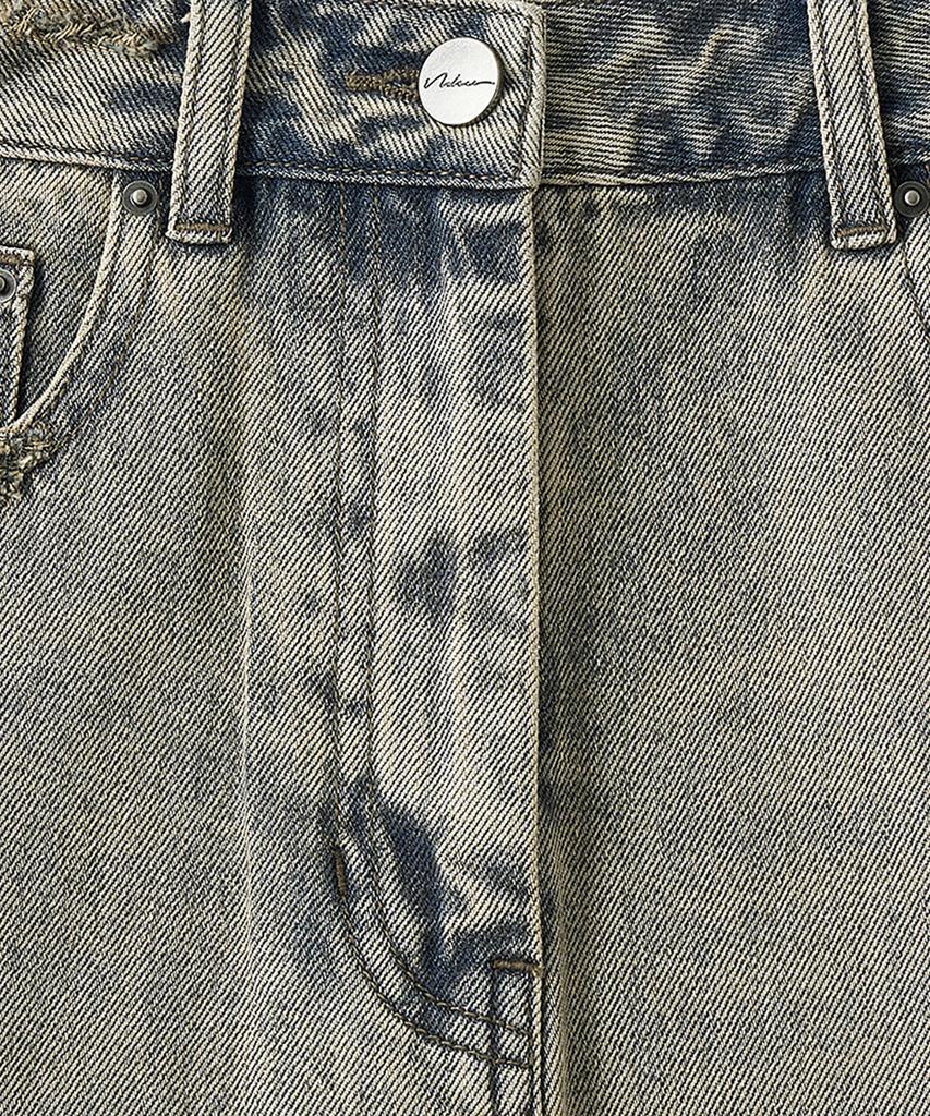 Noir For Woman Dirty Washed Distressed Long Denim Skirt (Dusty Gray)