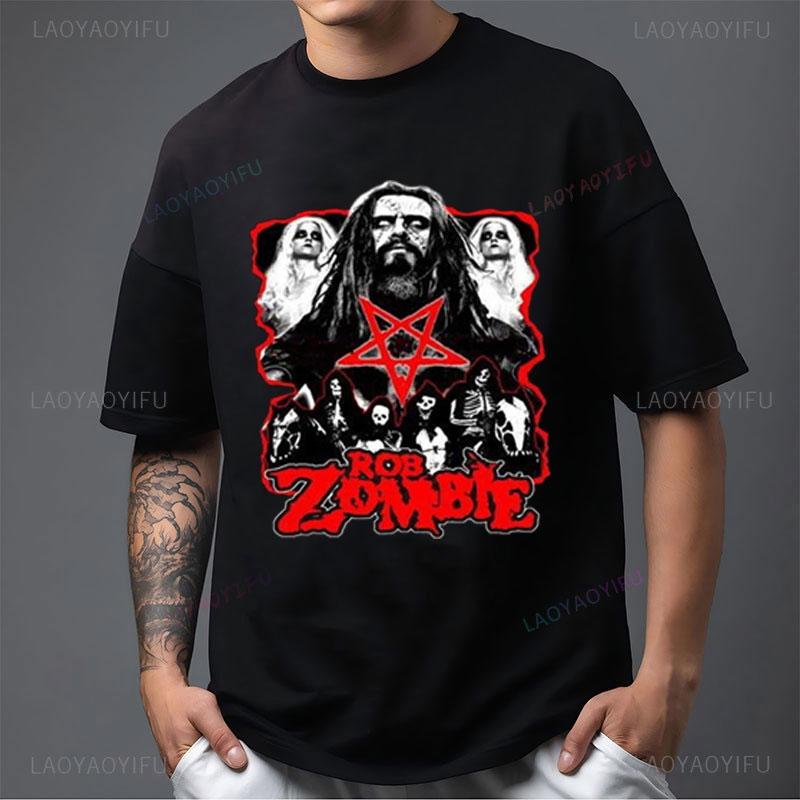 Speler Rob Zombie Polyester Shirt Horror Stijl USA Concert Tour Punk Grafische T-shirts Rock Band T-shirt Schedel Pentagram Ontwerp