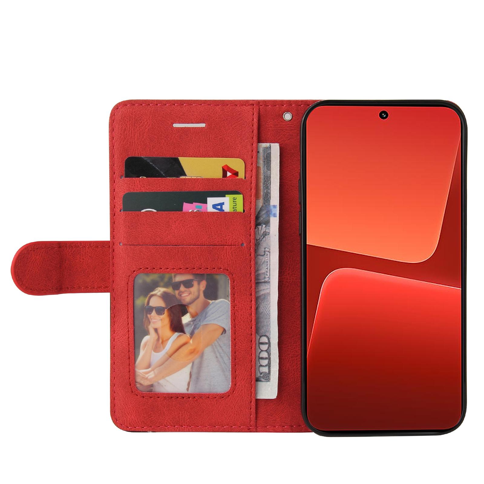 

For Xiaomi 13 5G Leather Case Wallet Stand Color Splicing Phone Cover Red