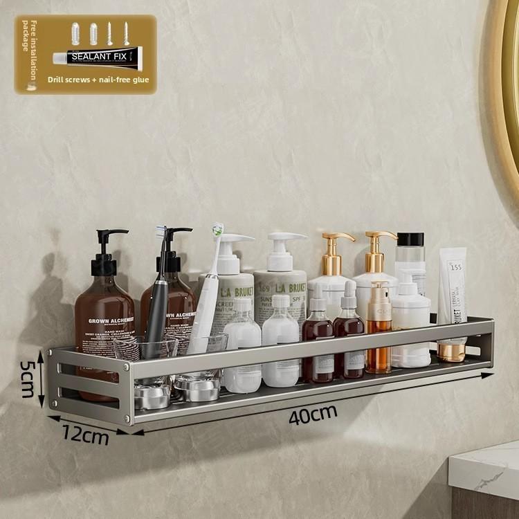 Space Aluminum Bathroom Wall Shelf With Hooks And Oxidized Finish For Toilet Storage