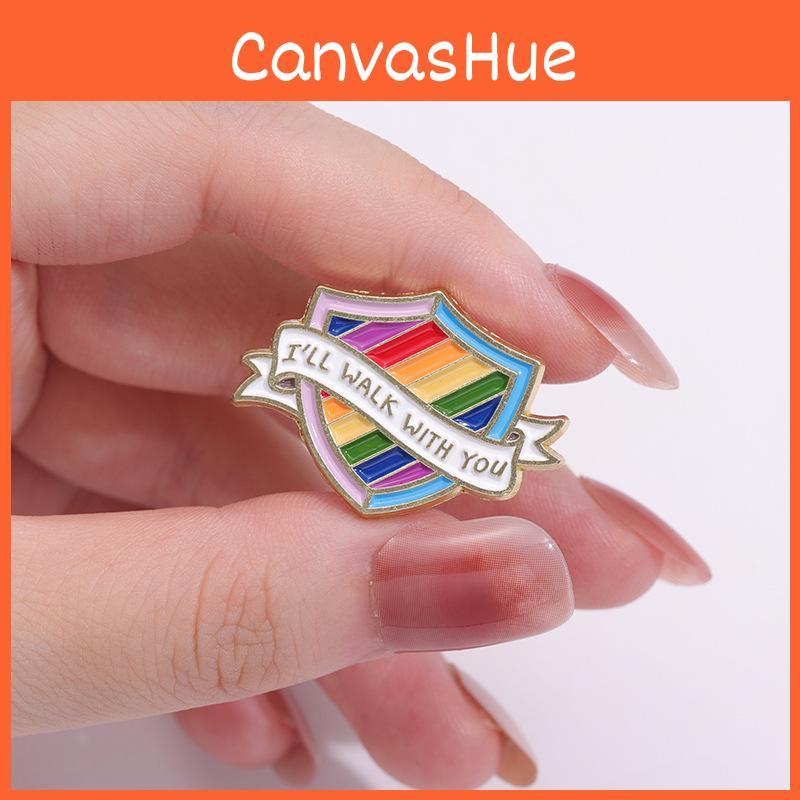 Letter Rainbow Contemporary Brooch Trendy Shield Shape Metal Badge Colorful Pin Fashionable