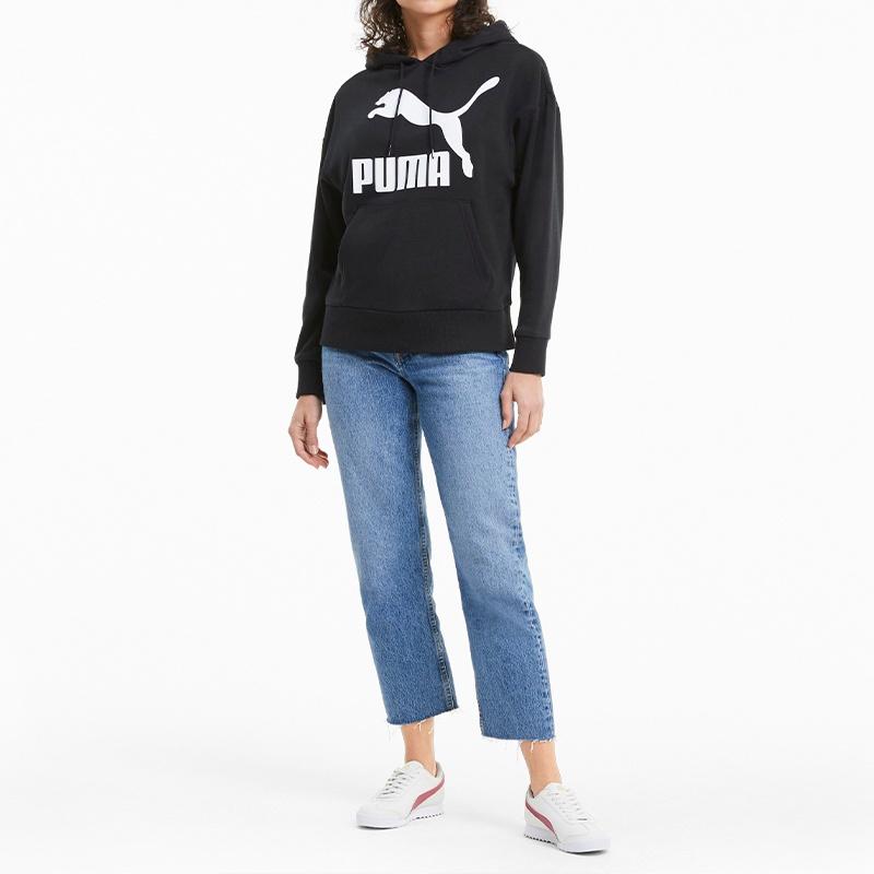 (WMNS) PUMA Classics Logo Printing Hoodie Black Women's 599197-01