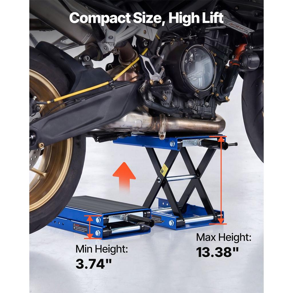 VEVOR Motorcycle Lift, 499 Kg Motorcycle Scissor Lift Jack with Wide Deck & Locking Pin, 95-340 Mm Center Hoist Crank Stand