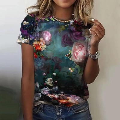 Sommer Frauen T-Shirt 3d Blumen Druck Oansatz Casual Damen T Weibliche Tops Harajuku Kurzarm T-shirts Mode Weibliche Kleidung