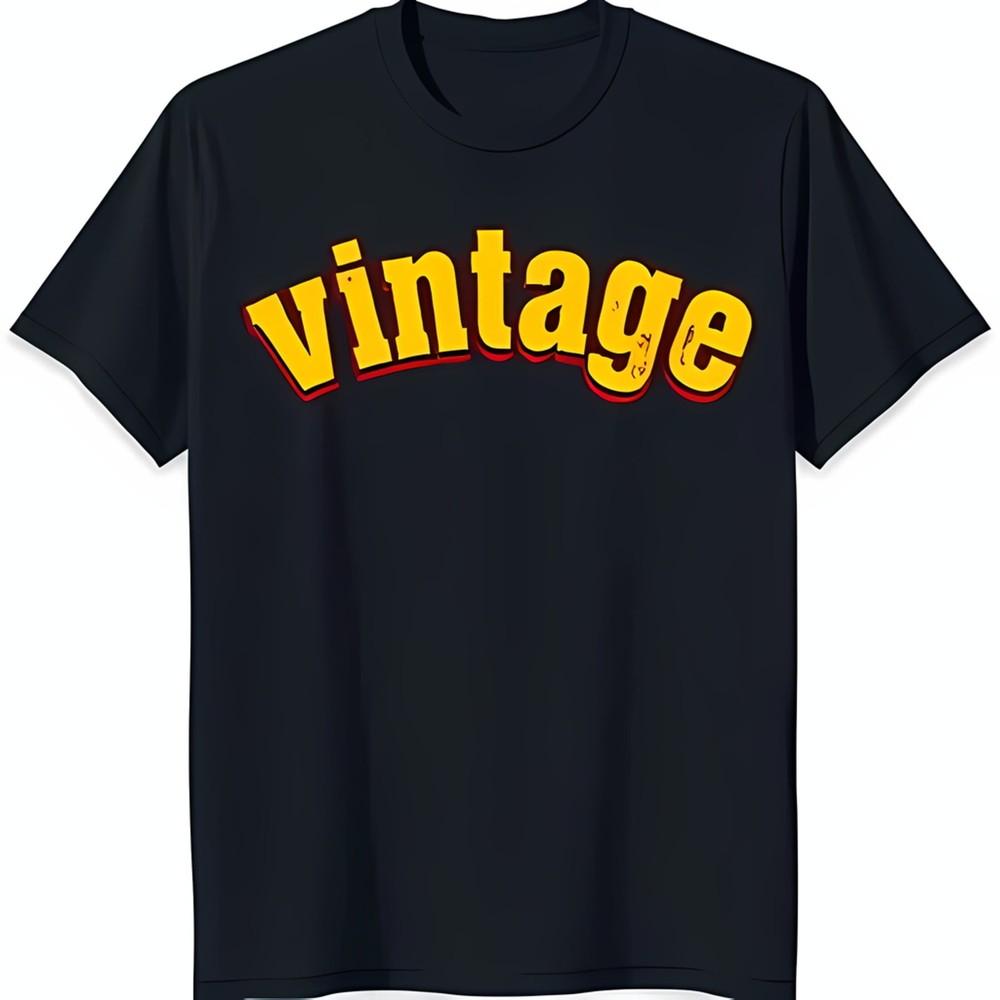 Vintage Black Tshirt With Bright Yellow Text And Red Outline Retro Style Tee S