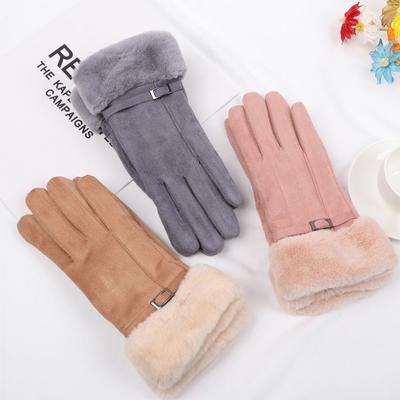 Winter Plus Velvet Candy Color Windproof Faux Fur Gloves Ski Driving Gloves Cashmere Mittens Touch Screen