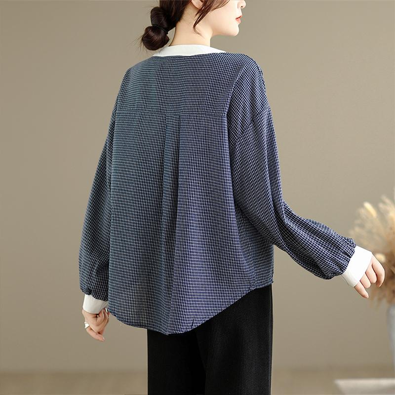 DIMANAF 2026 Women Plus Size New Autumn Blouse Shirt Long Sleeve Casual Loose Cotton Lady Tops Shirts Vintage Plaid