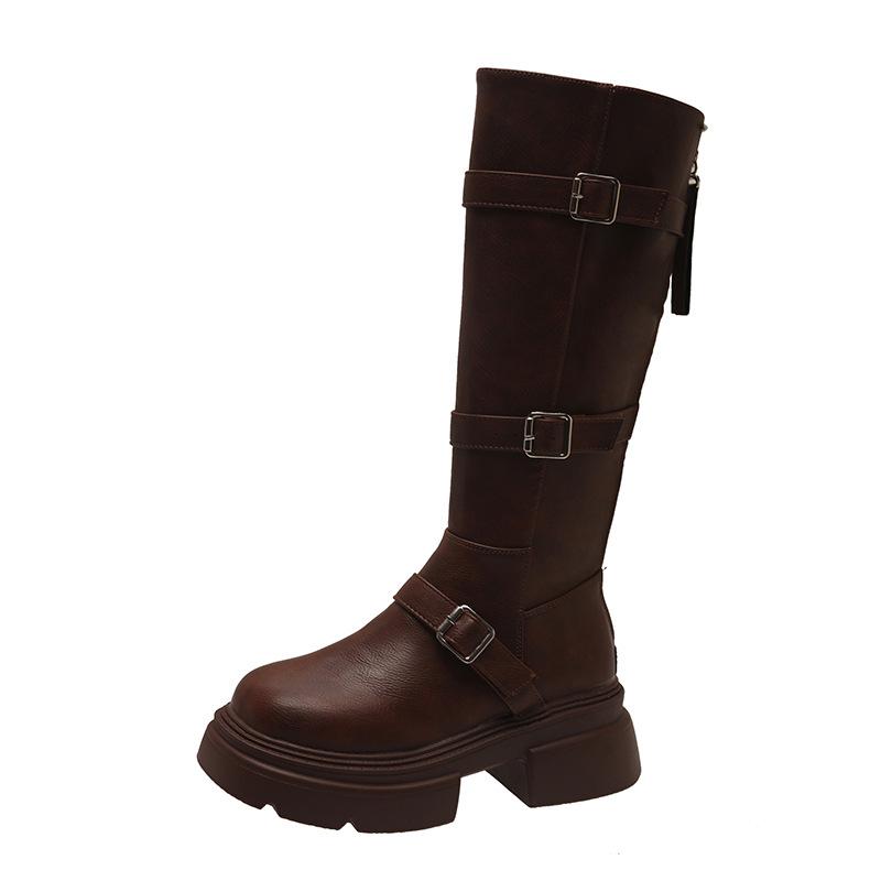 Retro classic versatile platform boots women's 2025 autumn and winter new temperament small man height and thinness knight boots