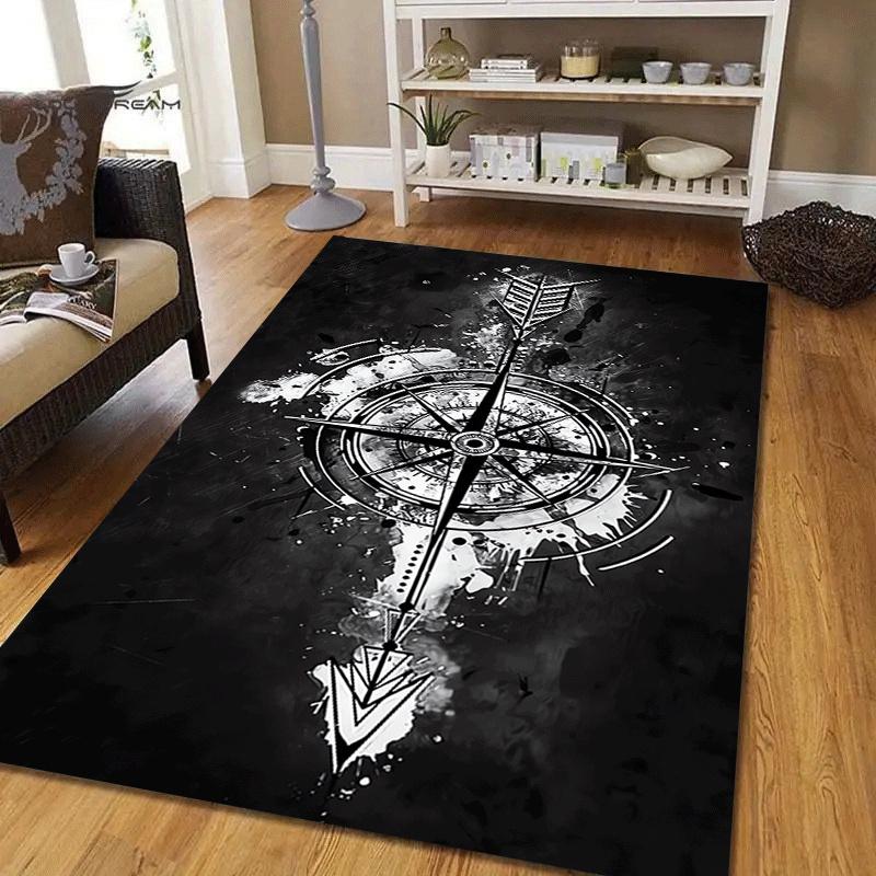 1pc Bow and Arrow Compass Print, Design Area Rug - Soft, Anti-Slip, and Durable Gaming Room Decor for Bedroom, Living Room