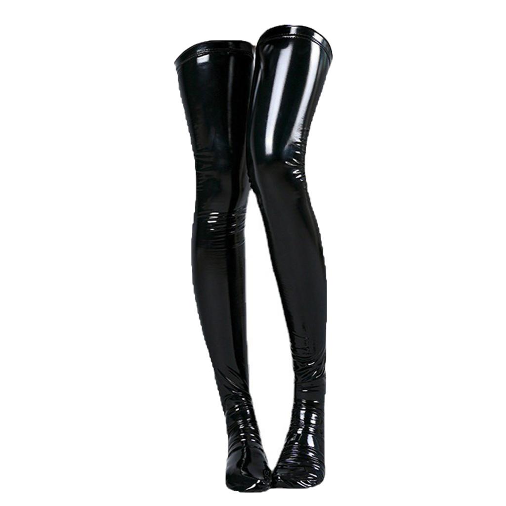 Damen Lackleder Strümpfe Overknee Lange Socken für Rock Accessoires