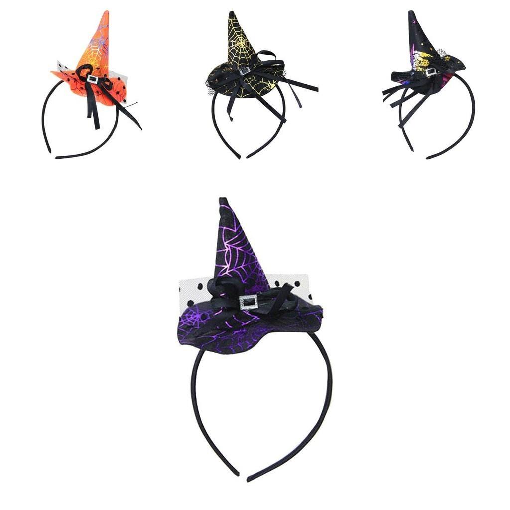 Elegant Halloween Witch Hat Headband With Spider Web Lace And Pumpkin Design