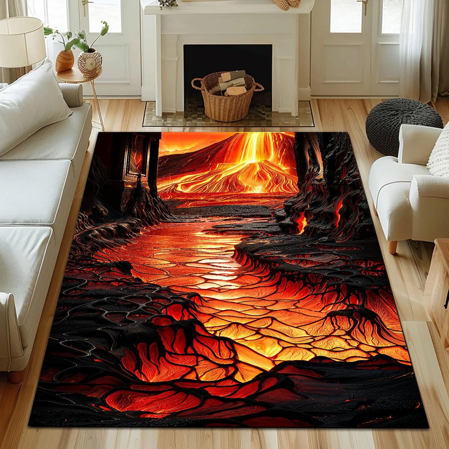 

3D Visual Volcano Lava Eruption Magma Flow Hot Carpet Mat Anti Slip Durable Soft Carpet Home Living Room Bedroom Decoration Rug 50X80CM