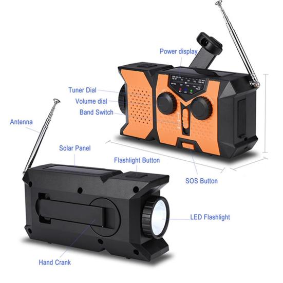Emergency Radio with SOS Alarm Flashlight Solar Powered Hand Crank Rechargeable Radio Outdoor Camping