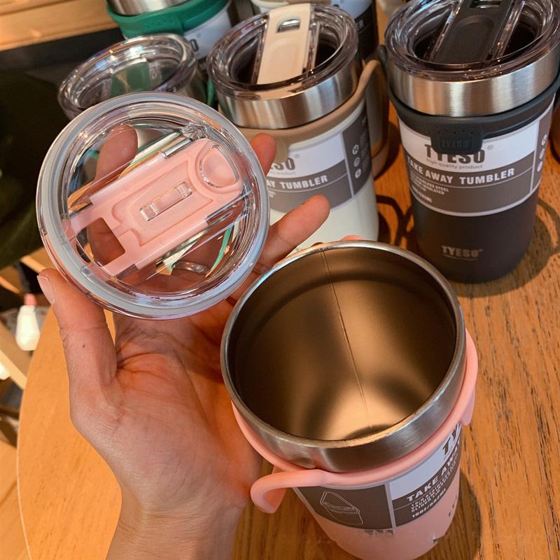 550/710ML Stainless Steel Coffee Mug with Straw Portable Car Cup Keep Cold Vacuum Tumbler Insulated Cup Double Thermos Bottles