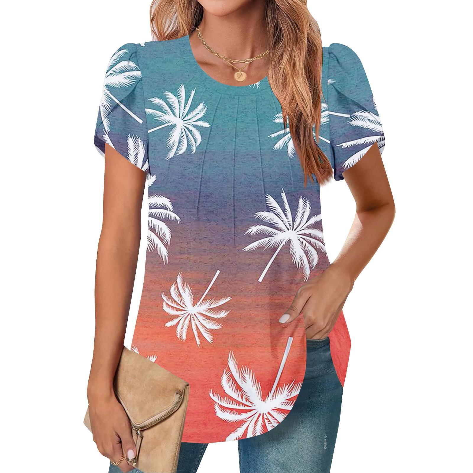 

Женский повседневный топ с круглым вырезом и коротким рукавом, с плиссировкой и расклешенными рукавами, с цветочным принтом M