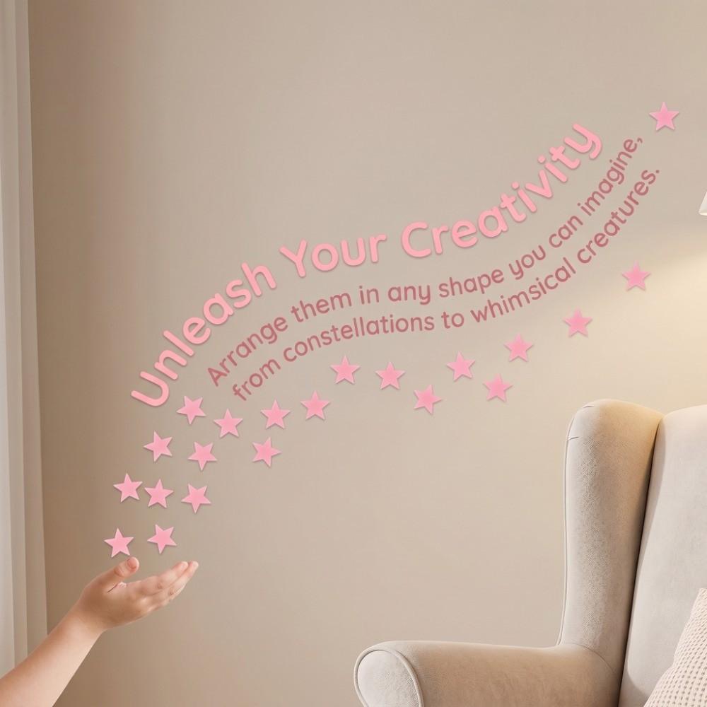 100pcs Night Glow Decor PP Luminous Star Sticker Pink, Color Mixing 1.18 in Glow in Dark Sticker star 3D Star Wall Decal Wall