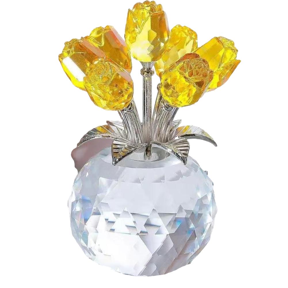 Crystal Rose Flower with Vase Artificial Rose Bouquet Ornament Romantic Gift for Valentine's Day Wedding Anniversary Table Decor