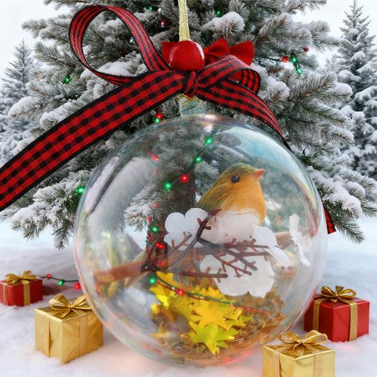 Nature's Birds Ball Ornament 3D Animal Clear Plastic Ball Decoration Christmas Tree Memorial Gift for Bird Lovers