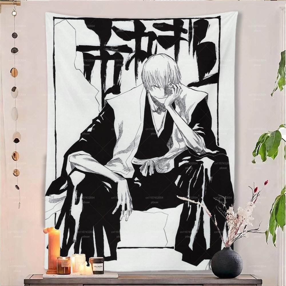 Black White Style bleach Anime Character Tapestry Japanese Print Wall Hanging Background Cloth Bedroom Dorm Apartment Home