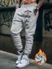 Ny-badge Men Jogging Pants Pocket New York Brooklyn Badge Print, Leg Retro Arch Letter Design, Relaxed Breathable Sweatpants for Daily Casual Outings