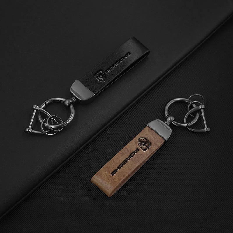 1Pcs New Vintage Leather Car KeyChain 360 Degree Rotating Key Ring For Porsche Panamera Cayenne Taycan 911 718 Macan Carrera-GT Fvbm70