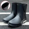 Fashion Men Rain Boots Mid-Calf Length Non-slip Waterproof Rain Boots Car Washing Fishing Leisure Work Rubber Shoes with Cotton