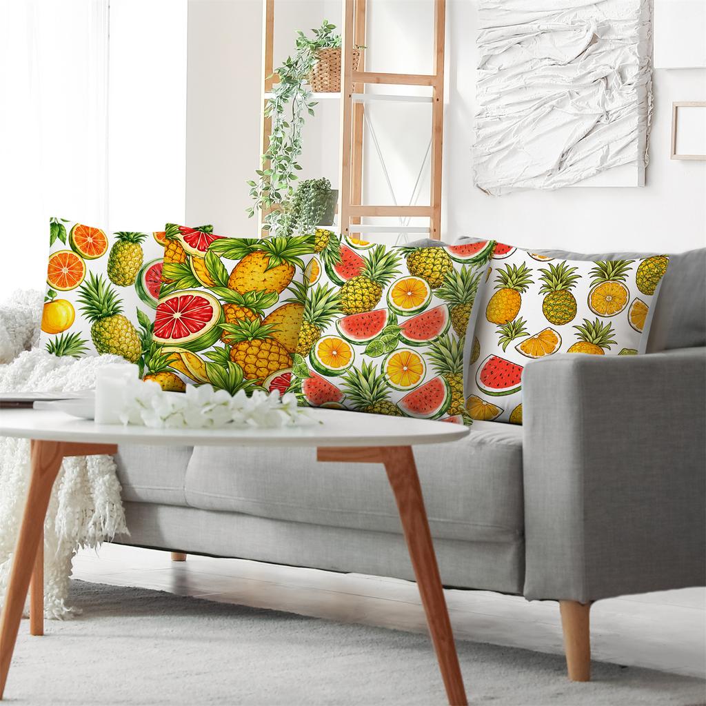 Vibrant Summer Fruit Pillow Covers, Pineapple & Watermelon Print Decorative Throw Cushion Cases, Fresh Citrus Kitchen Home Decor