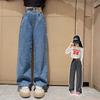 Mädchen lockere Jeanshose Herbst Kinder lässige gerade lange Hose Teenager Schule große Kinder Weitbeinige Hose 5-14 Jahre