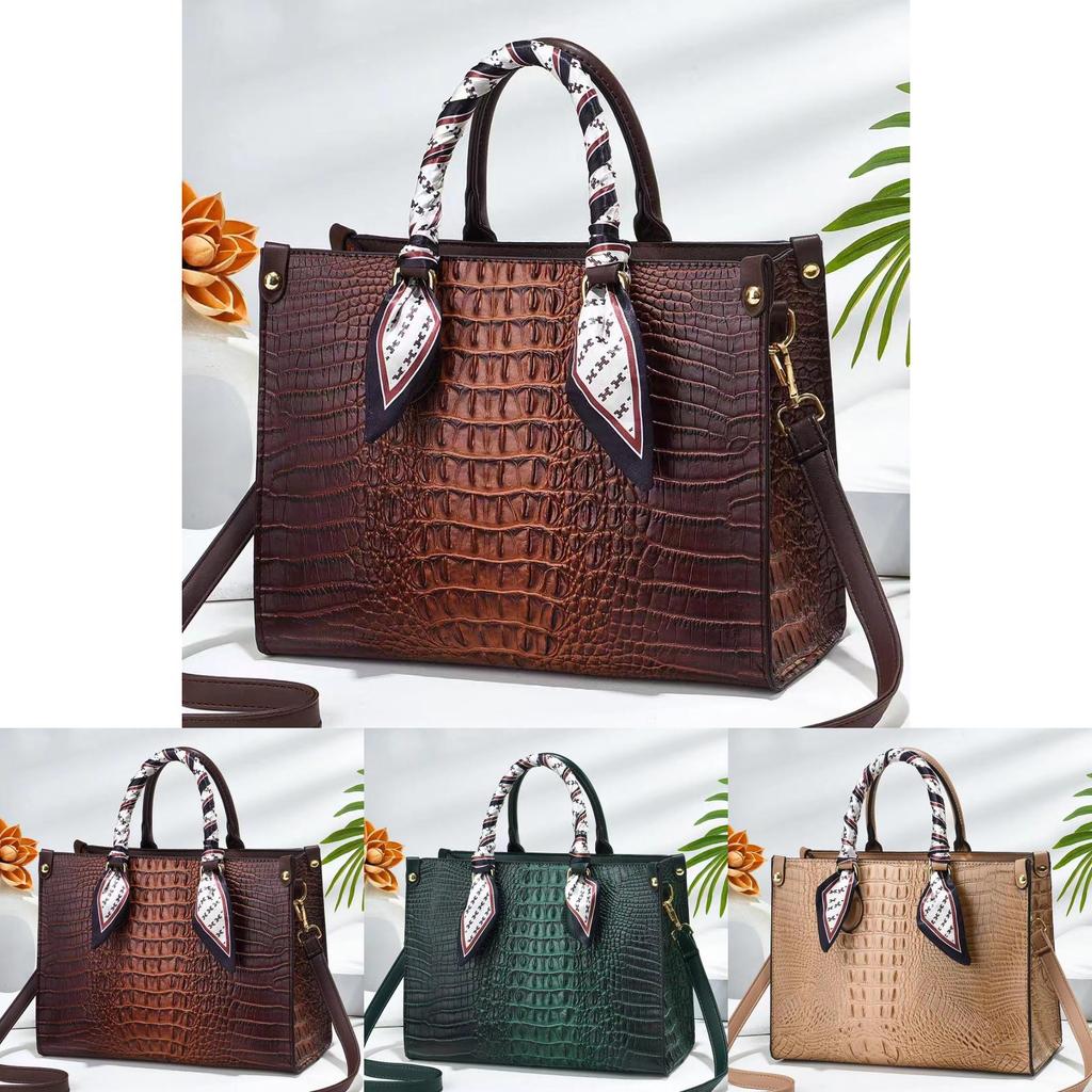 Crossbody Large Handbag With Crocodile Textured Pu Material For Daily Use