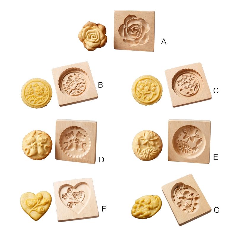 Chinese Traditional Mid-autumn Festival Mooncake Mold 7 Different Pattern Shaped Wood Handmade Moulds for Baking Cookies