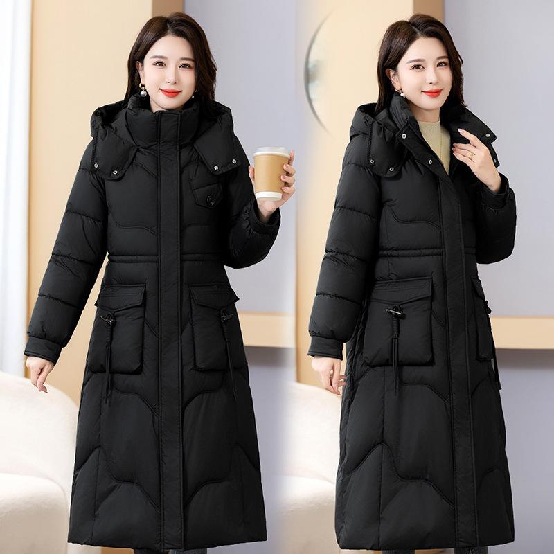 2025 Thickened Cotton Jacket Women's Winter New Mid-Length Over Knee Cotton Jacket Slimming Plus Size Warm Padded Jacket Jacket