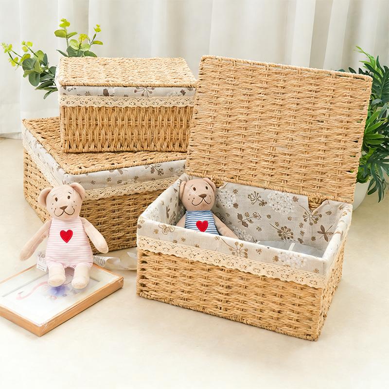 Household Rattan Woven Storage Box For Toys Snacks And Miscellaneous Items Desktop Cosmetic Storage Box