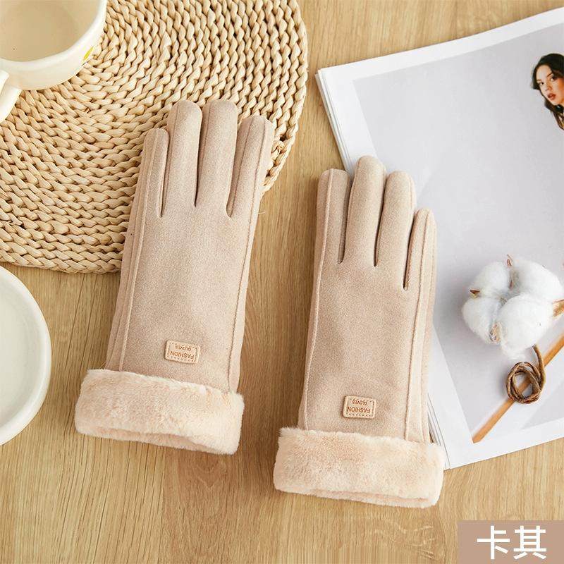 Women's winter warm gloves, women's electric vehicle riding, windproof and cold-proof, touch-screen imitation suede, student thickened velvet