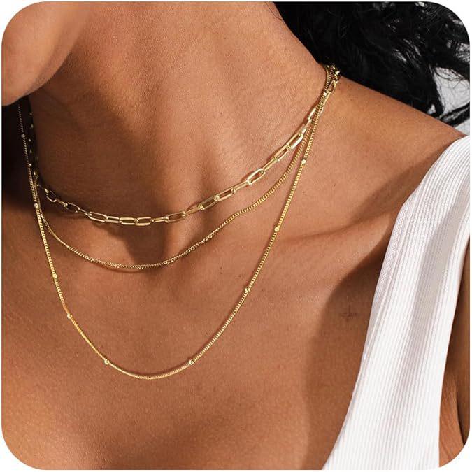 Ensemble de Colliers Ras du Cou Multicouches Plaqué Or pour Femmes - 3 Pièces Chaînes Minimalistes Cubaines et Trombone