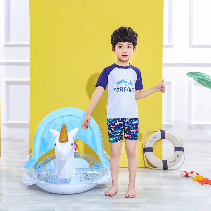 Baby Inflatable Swimming Ring With Sunshade For 1-3 Year Old Boys And Girls Cartoon Pattern Anti-flip Pvc Material Lightweight 580g