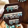 Western Denim Turquoise Earrings, Retro Ethnic Turquoise Flower Bull's Head Horse Love Carved Stud Earrings Women