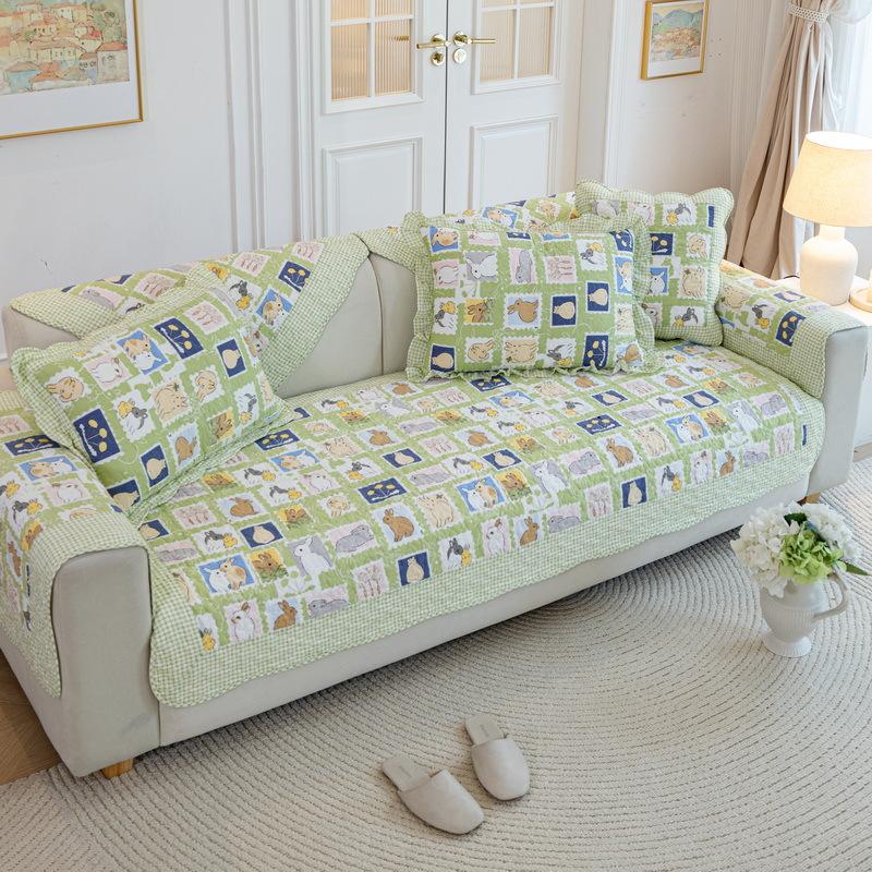 

Four Seasons Cotton Non-Slip Sofa Cushion Pure Cotton Simple Modern Plaid Seat Cushion Universal Leather Sofa Towel Cover Cloth 70*70cm