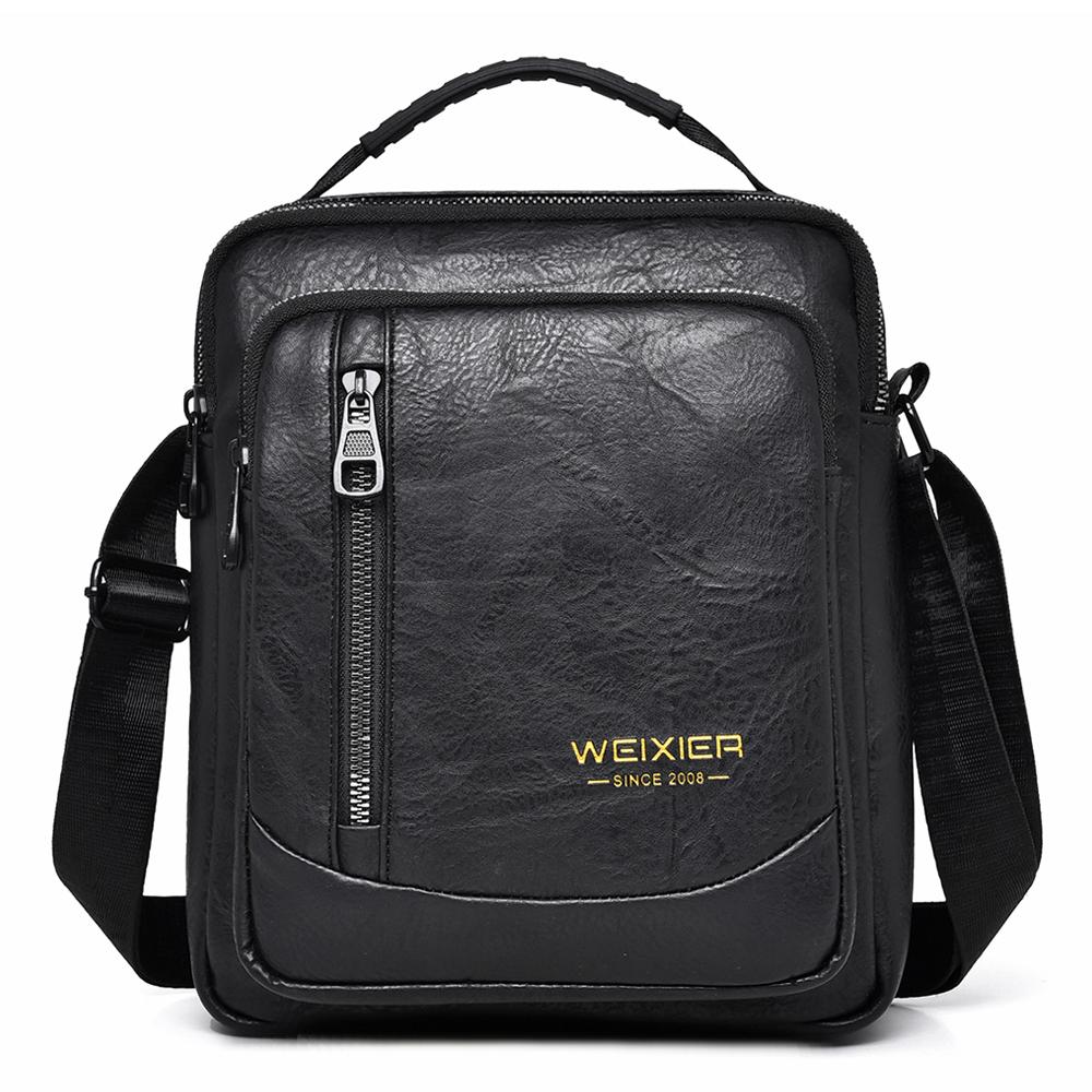 

WEIXIER Мужская сумка через плечо кожаная сумка-мессенджер водонепроницаемый портфель-ранец дорожная сумка чёрный