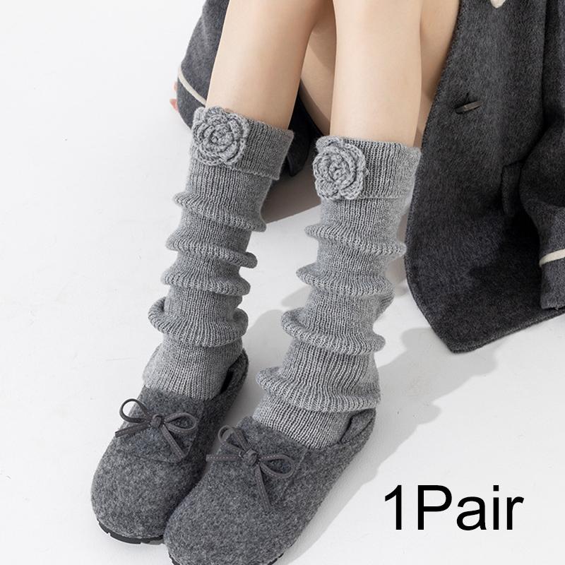

1Pair High-top Personality Sock Covers Fashion Flower Decoration Versatile Cold-Proof Women Knitted Cotton серый