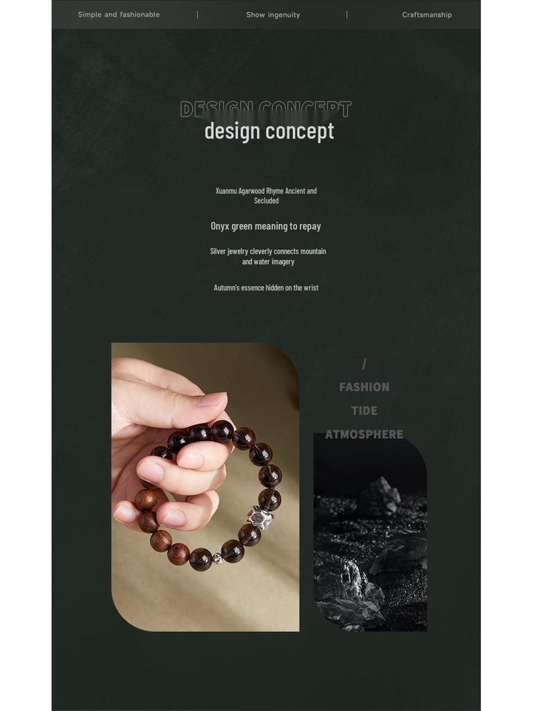 Men's Vintage S925 Sterling Silver Gold Sandalwood Icy Obsidian Bracelet - High-End Gift for Boyfriend