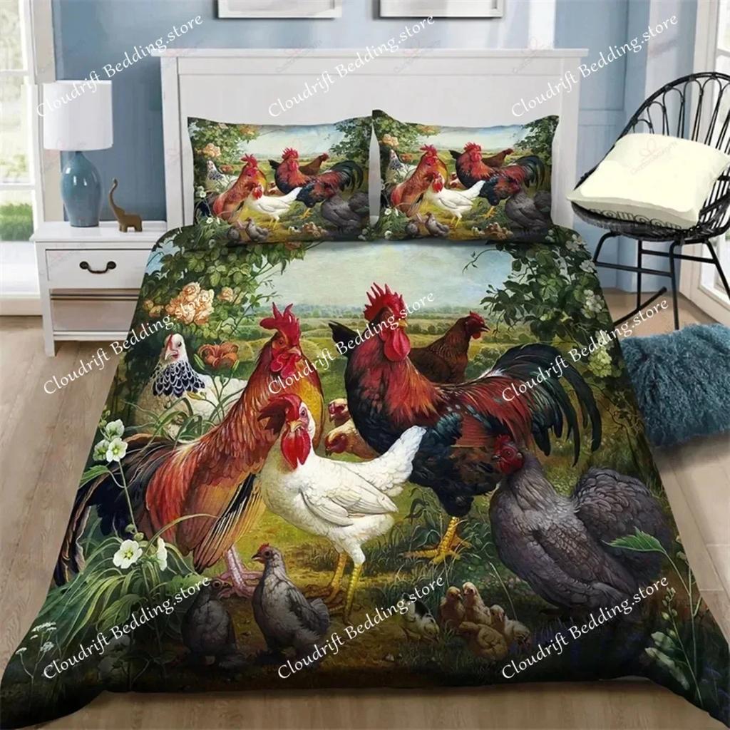 Chicken Duvet Cover Rooster Goose Duck for Kid Teen Women Men Farmhouse Animals for Bedroom Decorations Queen King Bedding Set02