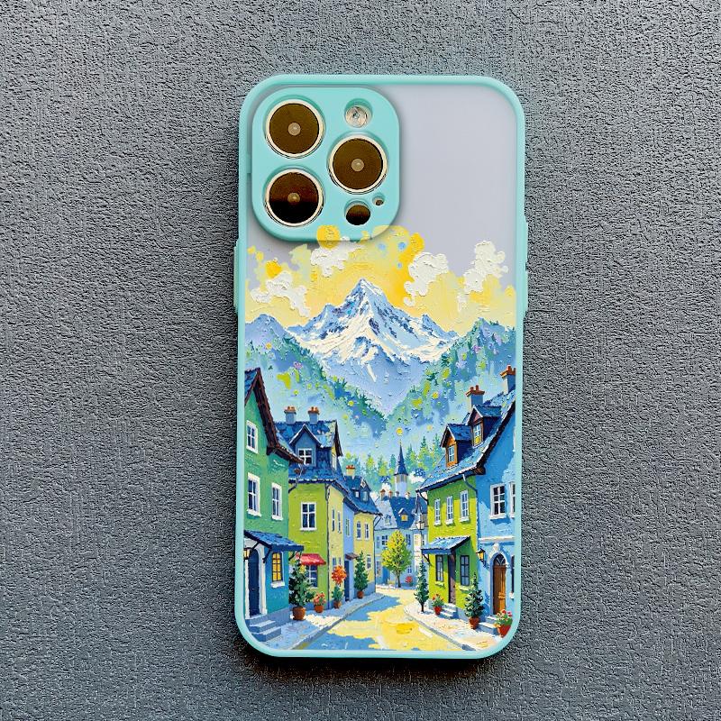 Street View Snow Mountain Town Phone Case For iPhone 16 15 14 Pro Max Plus 13 12 Mini 11 Pro Max 7 8 Plus SE2 XR XS X Back Cover
