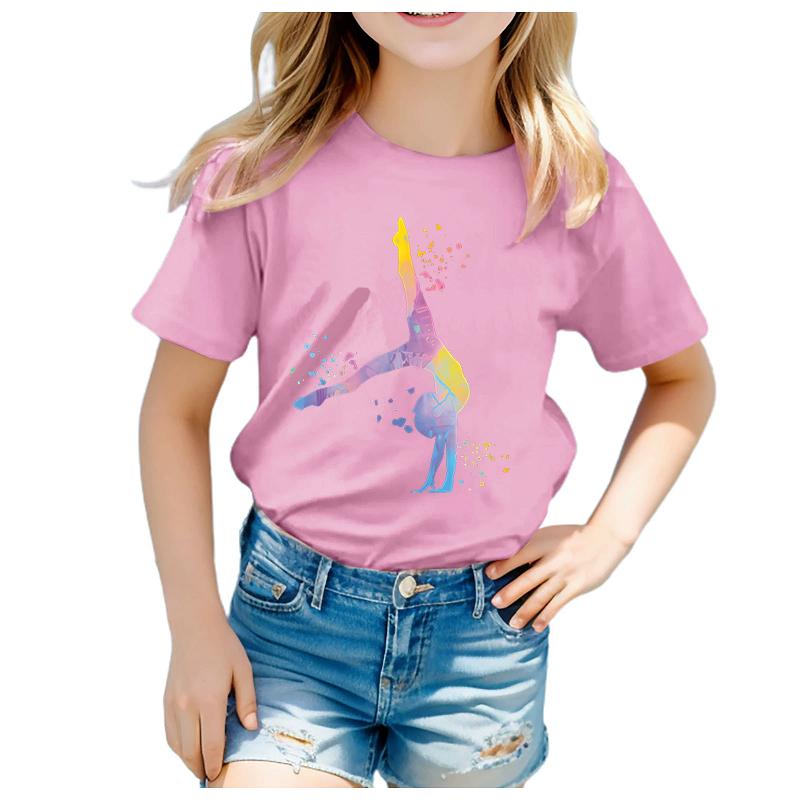 Stylisches Rundhals-T-Shirt mit Tanz-Print, Bunte kurzärmelige Sommer-Top für mittlere bis große Größen, Trendiger Cartoon-Baby-Sommerw