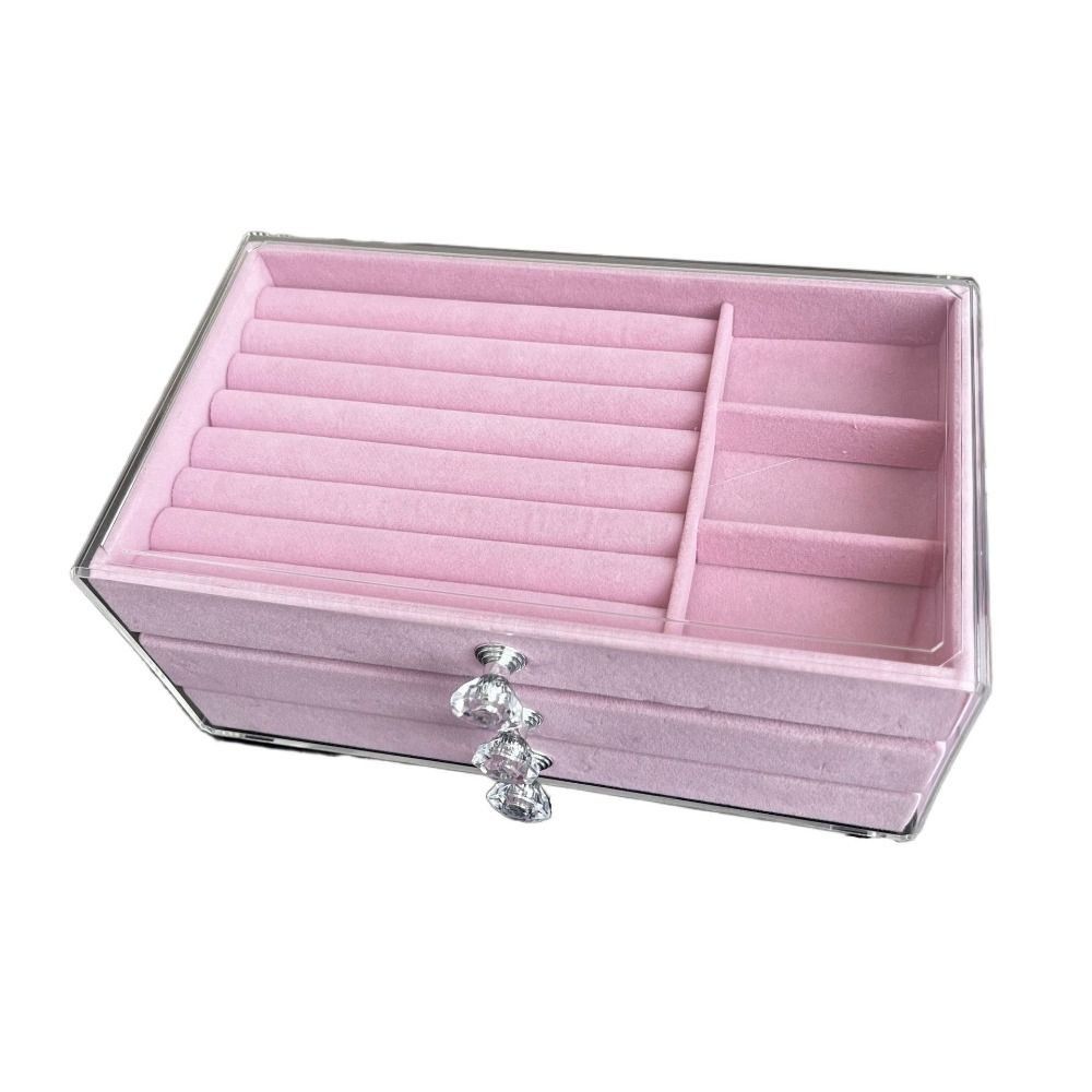 Transparent Jewelry Storage Box Dust-proof Earrings Jewelry Box Three Drawer Jewelry Box  Storage