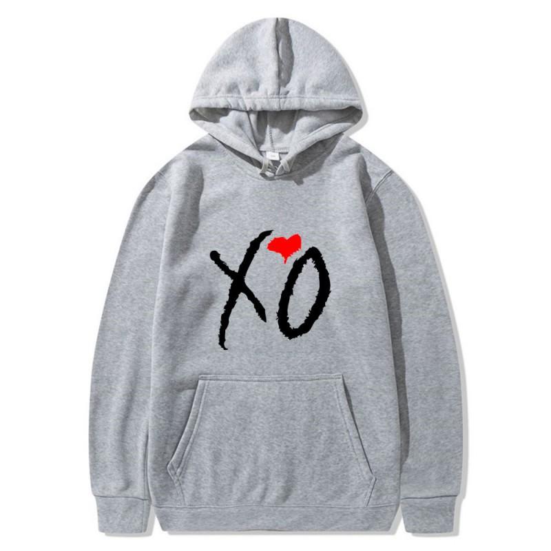 Mens Oversized Hooded Sweatshirt With XO Letter Print Loose Fit Streetwear Casual Top