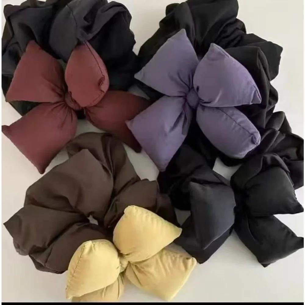Oversize Black Bow Scrunchies Hair Ties Women Girls Solid Rubber Big Elastic Hair Bands Rope Ponytail Hair Accessories Winter