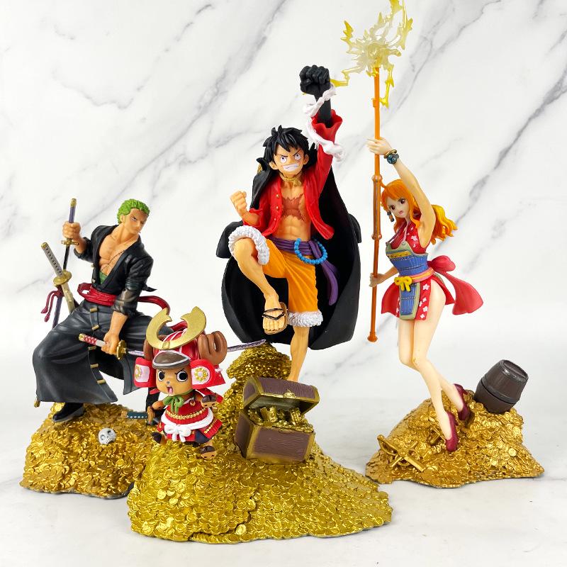 One Piece Onigashima Luffy, Zoro, Ace, & Sanji Anime Figurine Set
