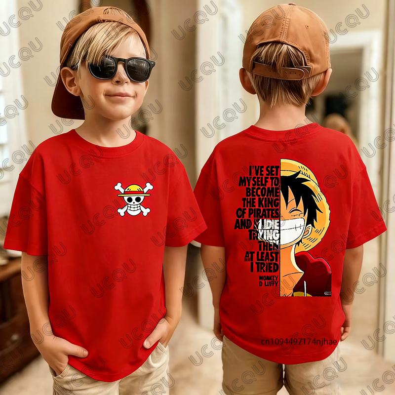 2026 Hot Sale One Piece Anime Monkey D Luffy Graphic Cotton Children's T-shirt Summer Short Sleeve Tees Casual Kids/Adult Tops